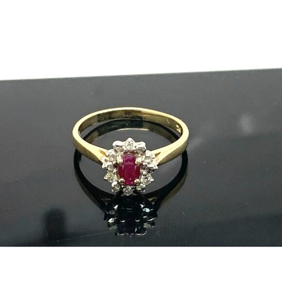 Red Gemstone Diamond Cocktail Ring 10k Yellow Gold Womens Estate Jewelry SZ 6.25